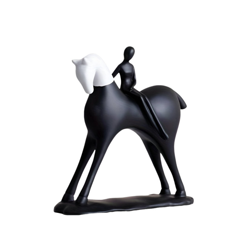 Modern Artistic Horse Statue And Rider, Black