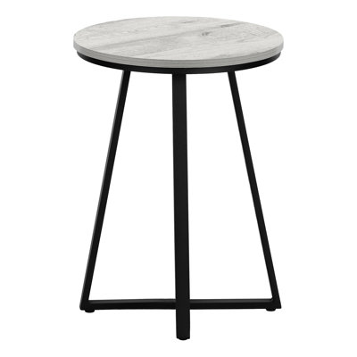 Grey Laminate Top Nightstand With Stable Black Metal Legs For Bedroom Round Living Room Table Surface And