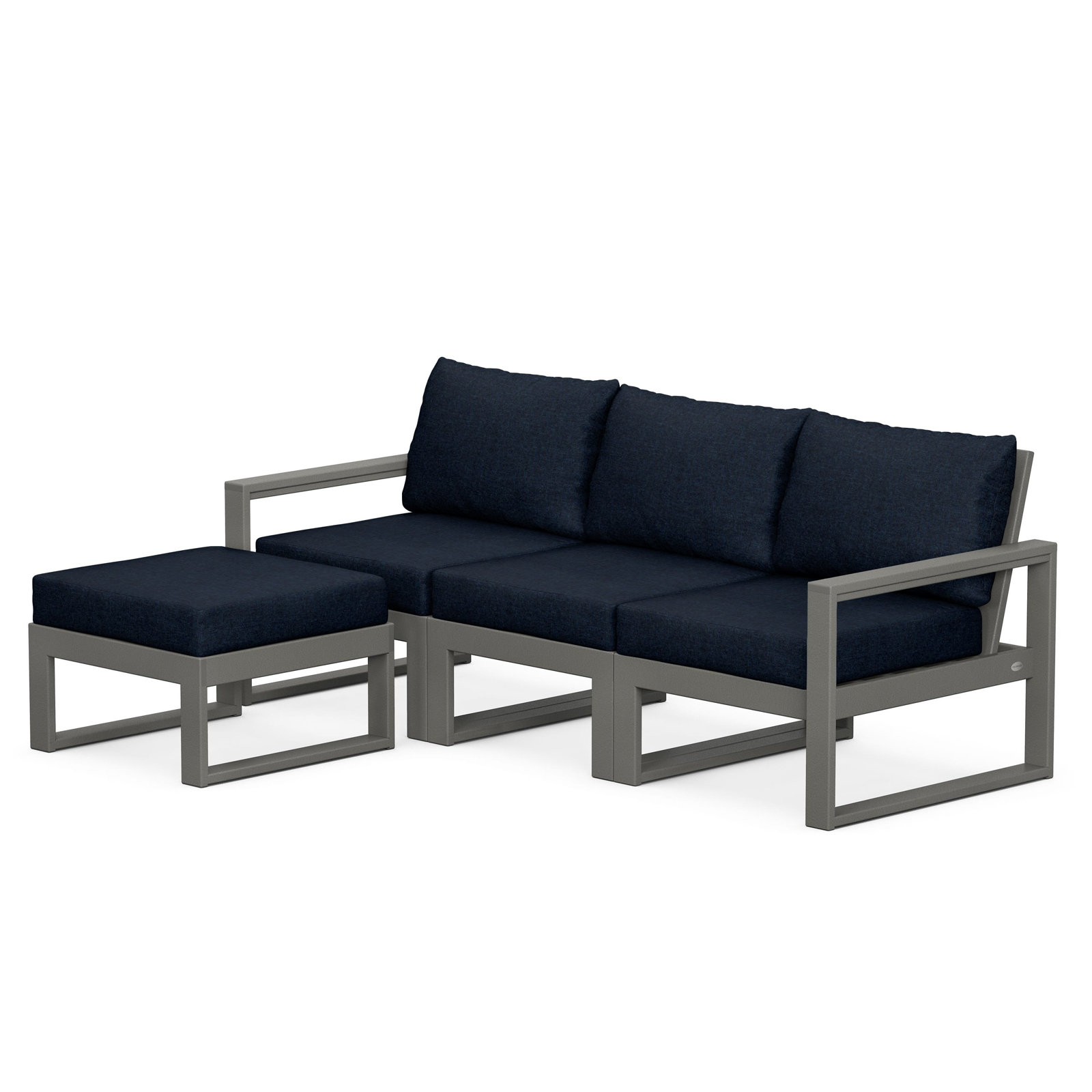 POLYWOOD EDGE Modular Deep Seating Set with Ottoman, Slate Gray, Marine Indigo