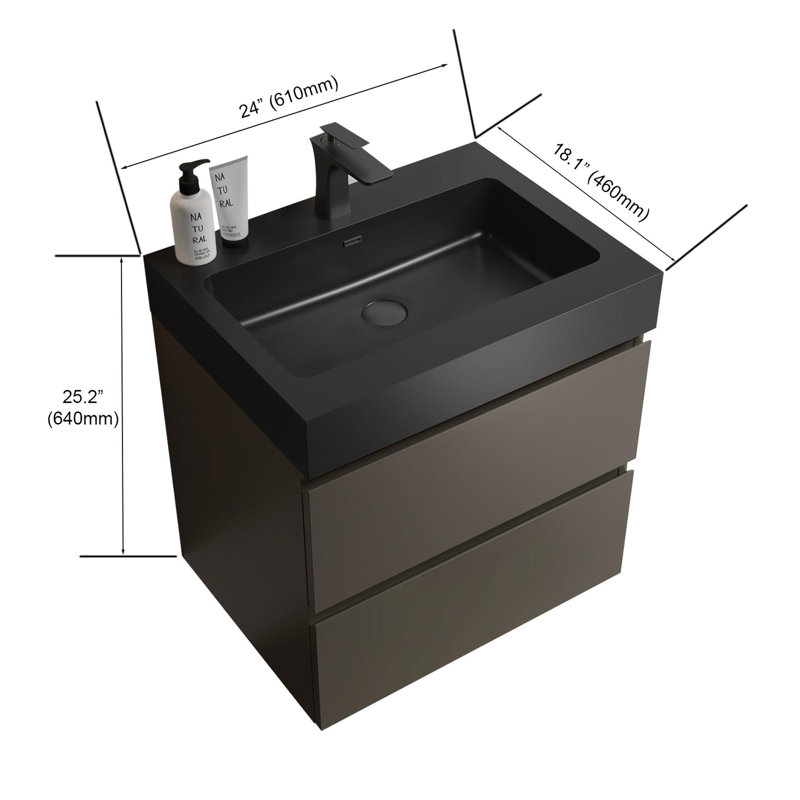 Meuble-lavabo moderne avec lavabo, Gris, Noir