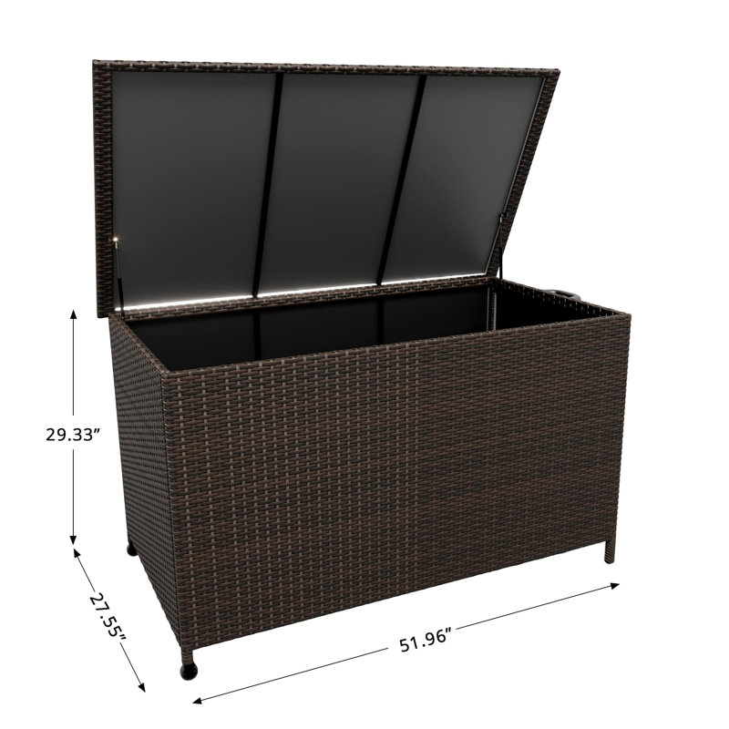 185 Gallon Outdoor Deck Box with Wheels, Waterproof Rattan Storage Box with Lockable Lid for Patio Cushions Garden Tools Pool Toys