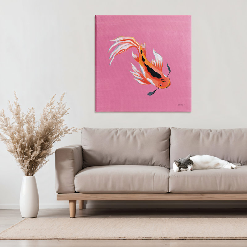 Toile de poisson Koi rose vibrante, conception par Yvette St. Amant, H 30 po x l 30 po