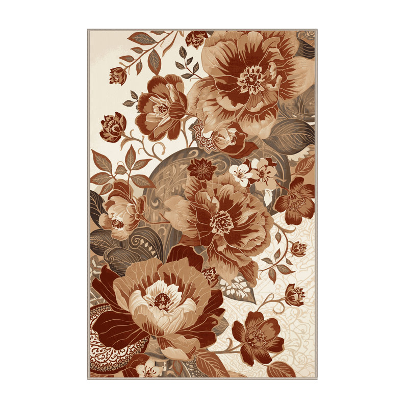 Tapis oriental doux et moelleux de style oriental orné en brun - reliure beige, 3 X 5