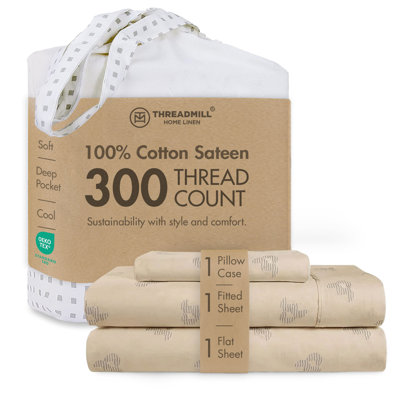 Ensemble de draps 100% coton jacquard 300 fils tissés en satin de coton