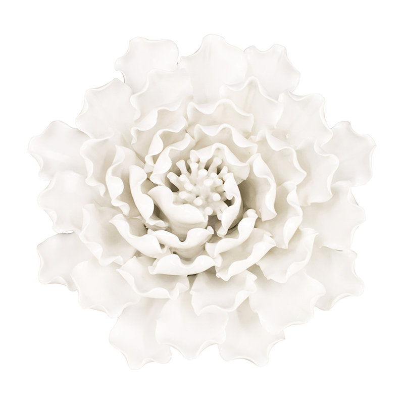 Décoration murale fleur en céramique faite à la main en crème - Pièce fascinante et captivante