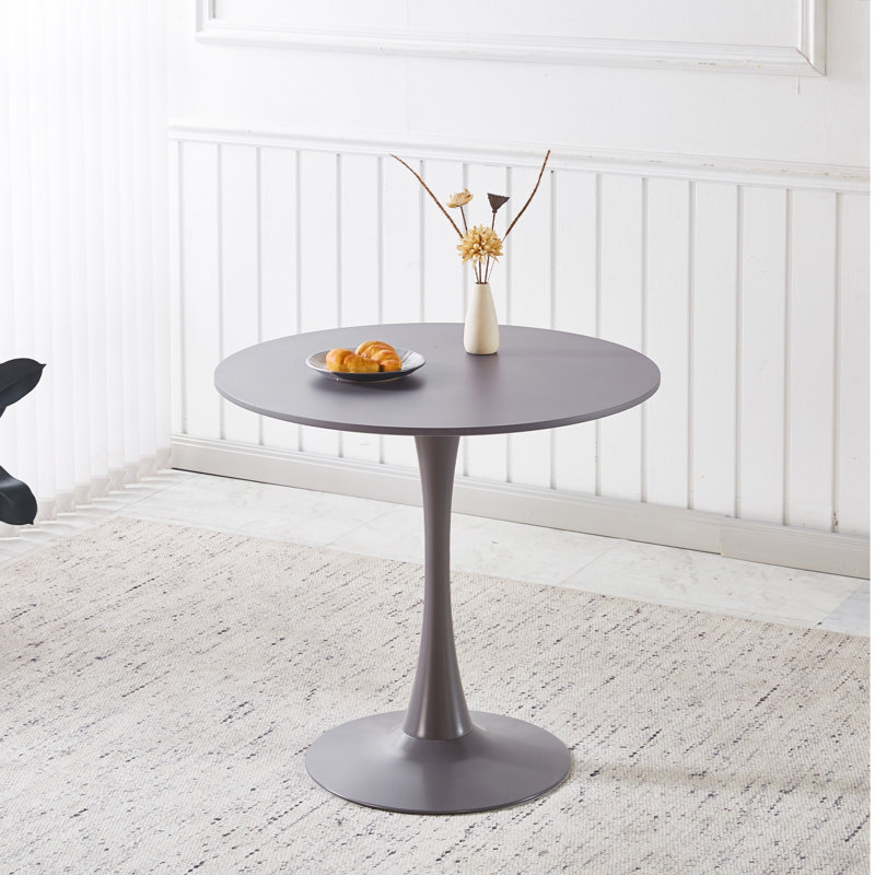 Table de salle à manger 31,5 "de couleur grise à plateau Tulip Mid-Century pour 2 à 4 personnes avec plateau en MDF rond, table de salle à manger à piédestal, table basse de loisirs
