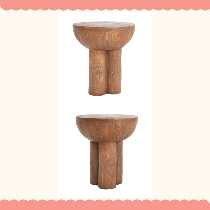 Table d'appoint ronde à trois pieds en grain de bois MGO, structure stable