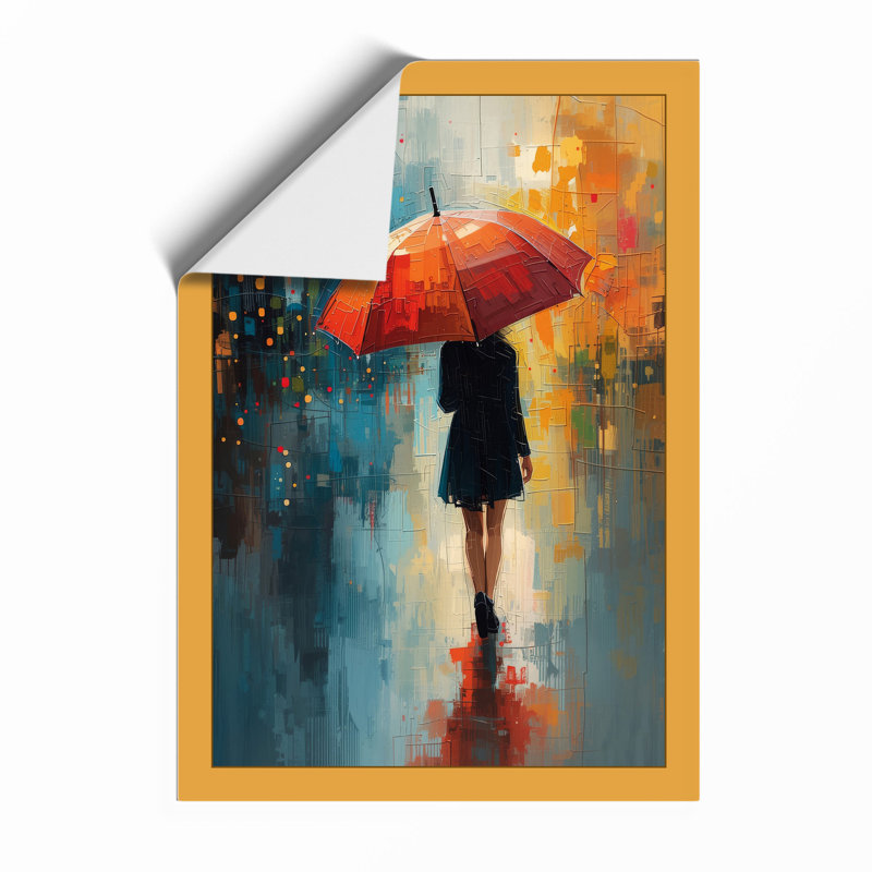 Umbrella in the Rain Modern - Framed Print, Unframed, A4 - 29.7 x 21.0 cm
