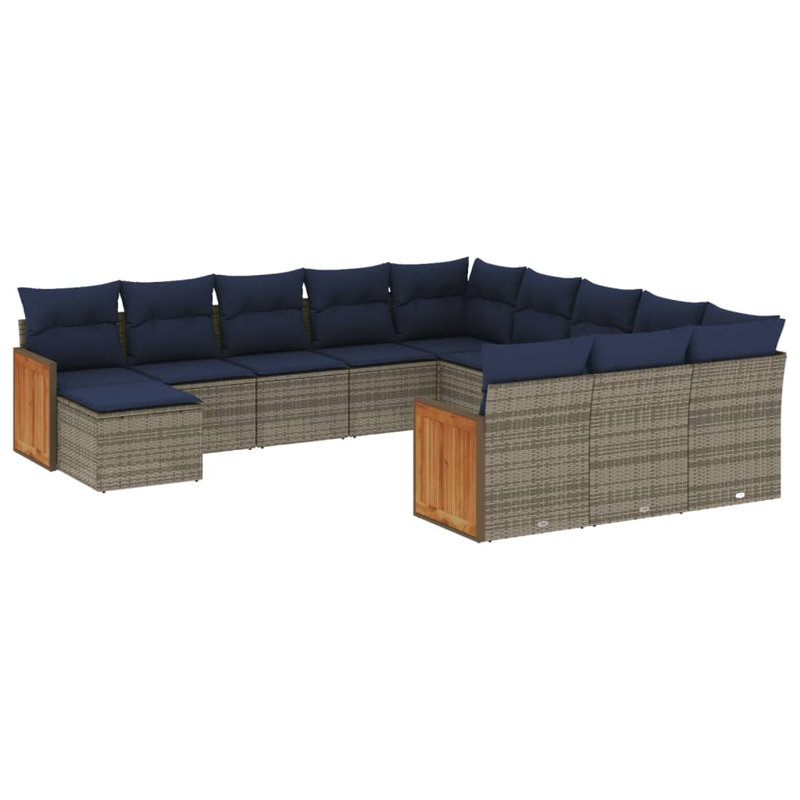Ensemble de canapé de patio 13 pièces avec coussins en rotin de polyester noir
