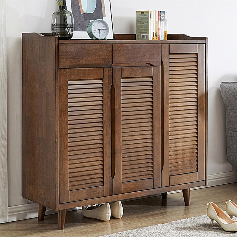 Modern Nut-Brown Solid Wood Shoe Storage