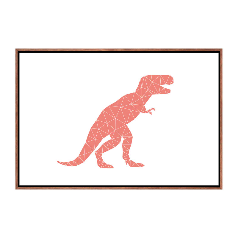 Geometric Dino T-Rex - impression d'art graphique, H 18 po x l 26 po x P 1,5 po, Toile avec cadre en bois classique