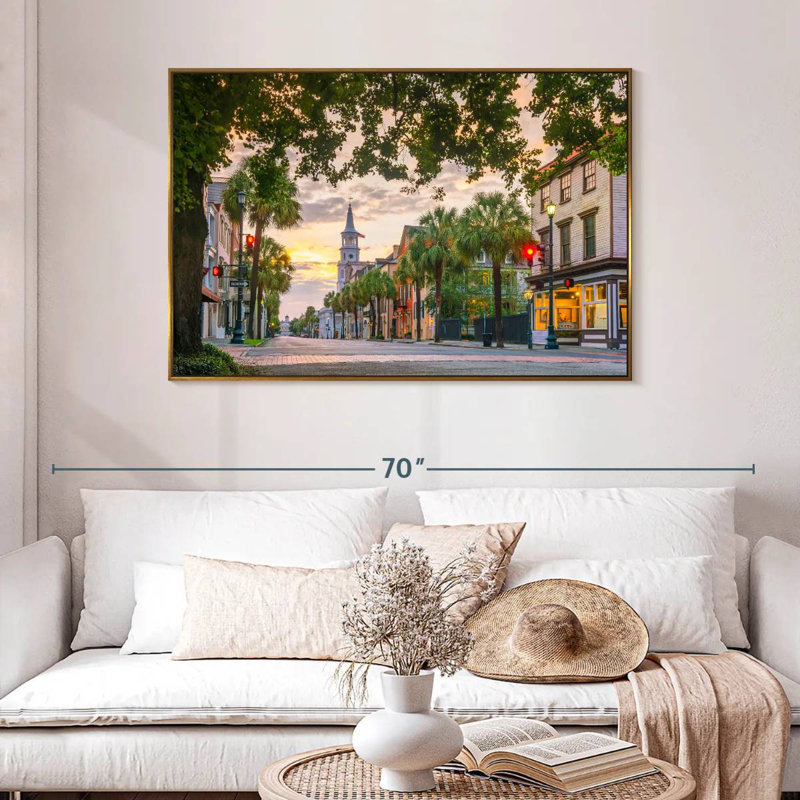 Rues historiques de Charleston, 46 po x 31 po, Cadre flottant doré