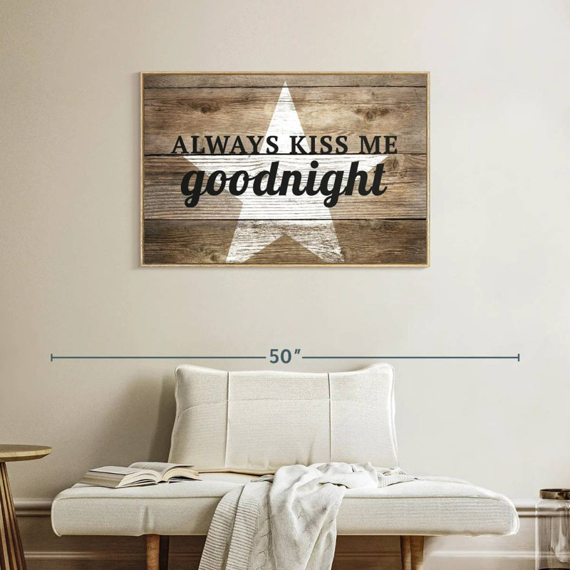 Plaque murale Kiss Me Goodnight Love, Cadre flottant en bois naturel, 37 po x 25 po