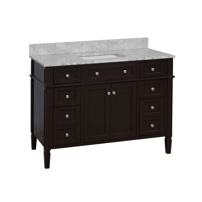 Ensemble de meuble-lavabo simple 48 po avec armoire en chocolat et comptoir en marbre de Carrare Lakeland, Chocolat