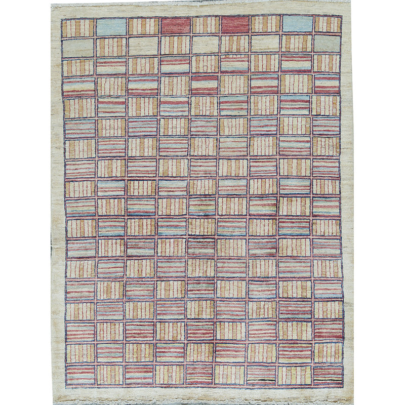 Hand-Knotted High-Quality Ivory and Brown Area Rug