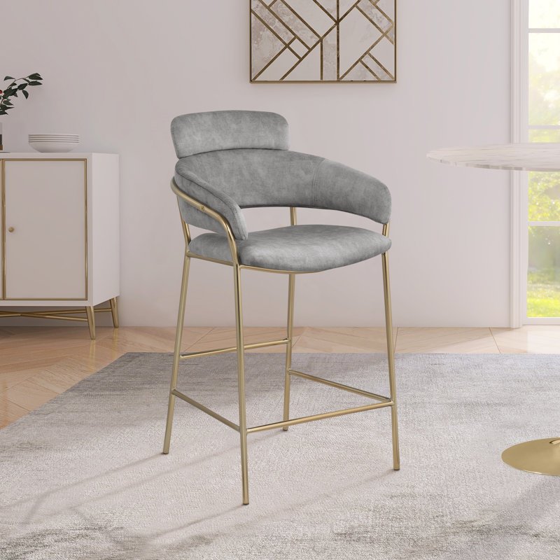 Yara Beige Velvet Counter Stool, Grey Velvet