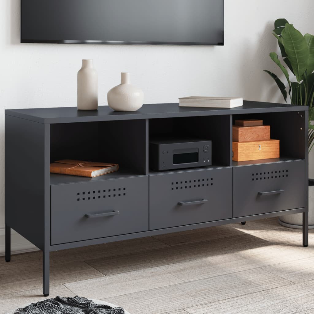 Vidaxl (Anthracite) Tv Cabinet Tv Stand Tv Unit Hifi Media Cabinet White Cold-Rolled Steel - Image 3