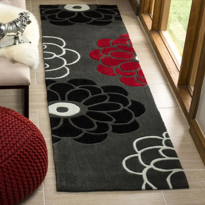 Floral Handmade Tufted Dark Grey Area Rug