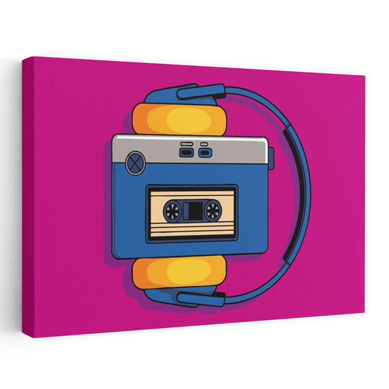 Casque à cassette rétro rétro, art mural rétro classique, H 24 po x l 36 po