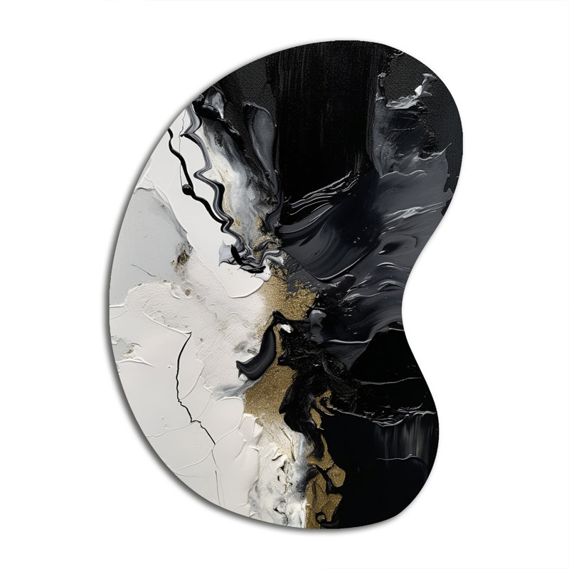 «Black Splash Paint Art I», impression abstraite asymétrique sur métal, sculpture murale en métal de forme unique