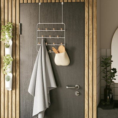 Portemanteau au-dessus de la porte et organisateur mural avec 14 crochets pour manteaux, sacs, chapeaux, foulards et accessoires, conception peu encombrante