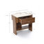 Table de bout moderne Mid-Century avec plateau en faux travertin, tiroir et table de chevet à tablette ouverte