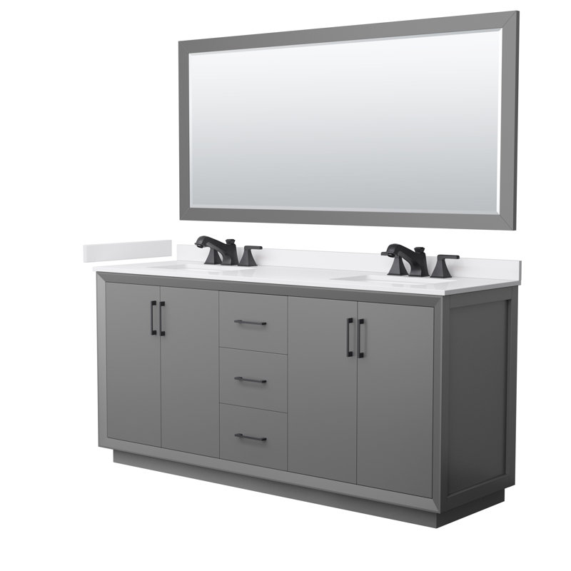 Strada 72'' W Double Vanity, Light Green, Brushed Nickel, White Cultured Marble