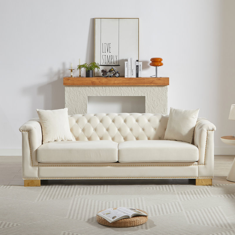 84- Canapé Chesterfield Cloud Velvet Beige pour salon, chambre à coucher, appartement