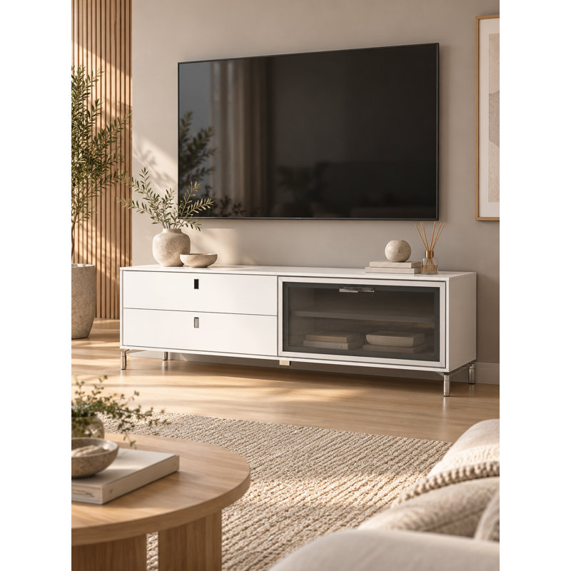 Meuble télé pour téléviseur de 65 po ou moins Pangea Home Fred, Blanc