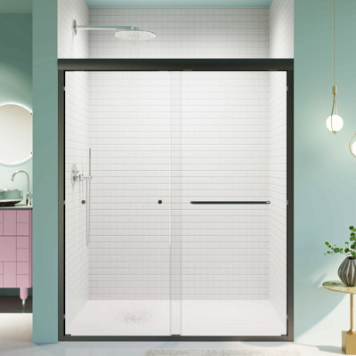Porte de douche coulissante double semi-sans cadre H 56 po x l 72 po x H 72 po, porte de douche à dérivation, porte en verre trempé Sgcc de 1/4 po (6 mm) d'épaisseur