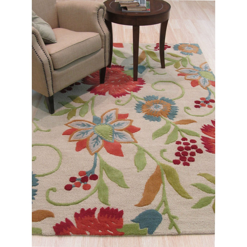 Hand Tufted Wool Floral Area Rug, Round 8'