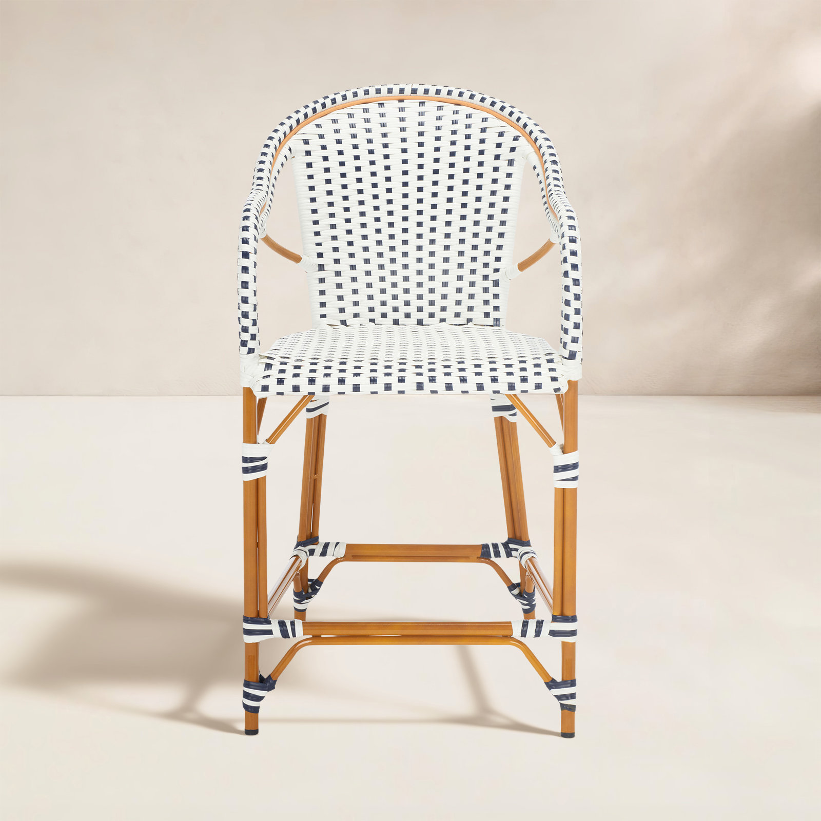 Popplewell 46.5'' Aluminum Outdoor Bar Stool, White/Navy, 25.75" H x 22.5" W x 22.5" D