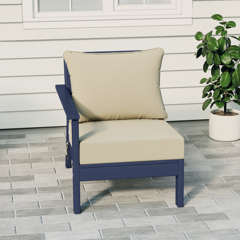 Deep Seating Left Arm Chair With Cushions, Beige, Navy Blue