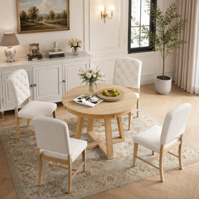 Ensemble de salle à manger rétro 5 pièces, table ronde avec rallonge l 16 po et 4 chaises rembourrées pour la salle à manger et le salon