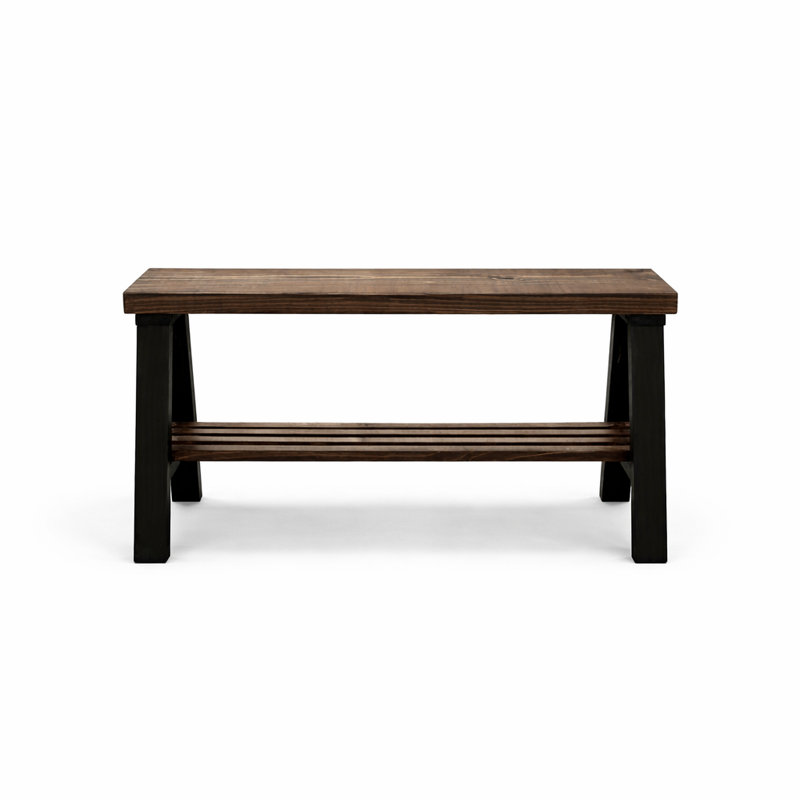 Daigen Solid Wood Storage Bench, Dark Brown/Black