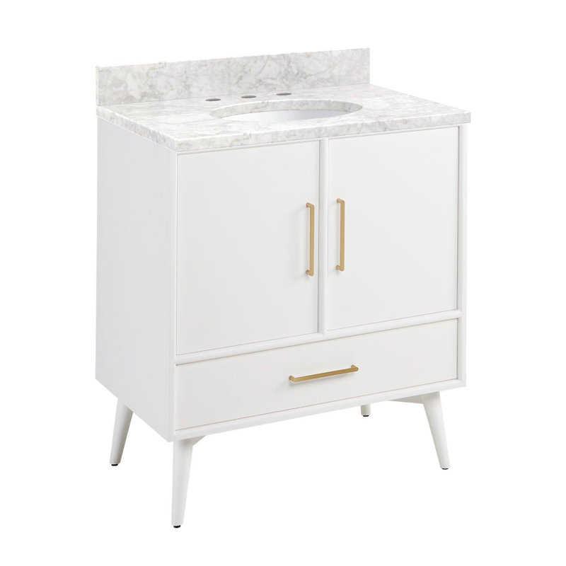 30" Novak Vanity with Undermount Sink - Bright White, 8” Centers, Carrara Marble