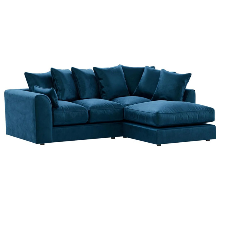 4 Seater Velvet Sofa & Chaise, Blue, Right