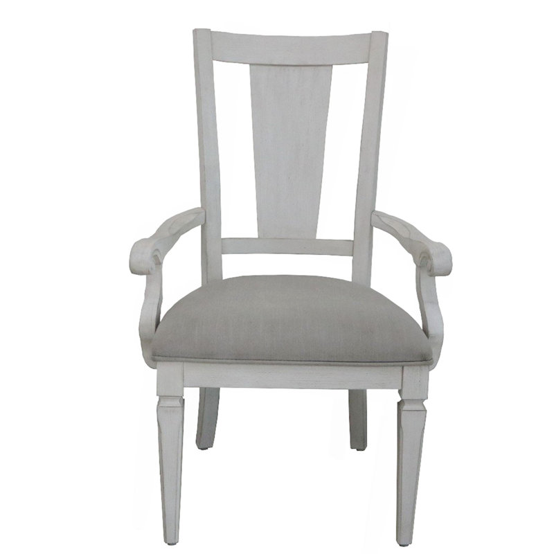 Chaise avec accoudoirs Katia en lin gris clair et blanc vieilli (ensemble de 2)