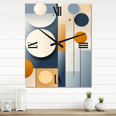 Graphic Circular Geometric In Yellow And Blue - Modern Midcentury Wall Clock