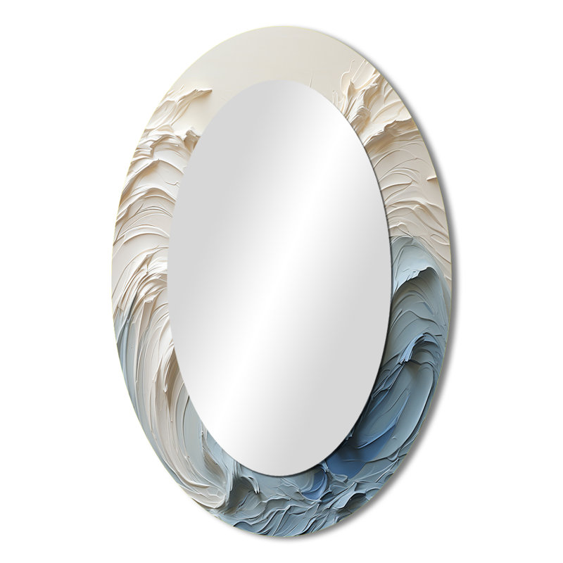 Vague blanche et bleue style Papercut - miroir mural ovale blanc, 36 po x 24 po