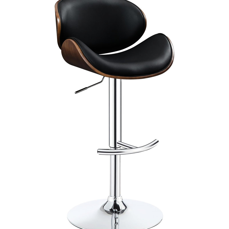 Siège Mid-Century moderne réglable pour la salle à manger - noir, dossier en noyer courbé, base du tabouret en bois