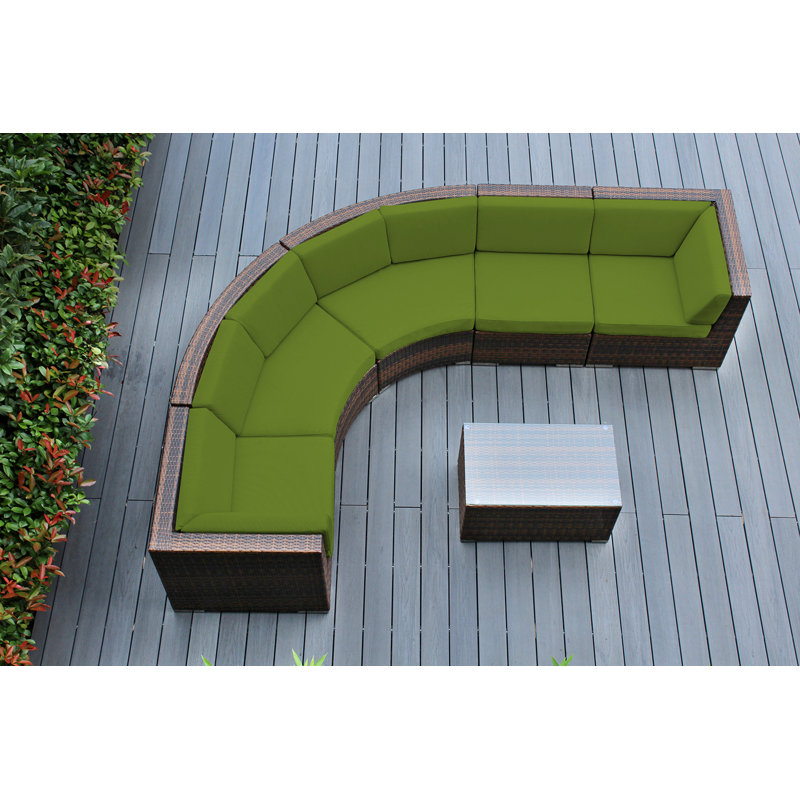 Popham Wicker 5 - Person Seating Group with Cushions - No Assembly, Mixed Brown, Polyester Brown