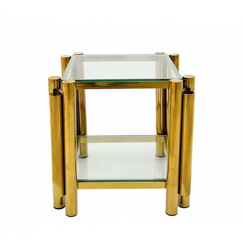 Ensemble de 3 tables basses en acier inoxydable, Doré