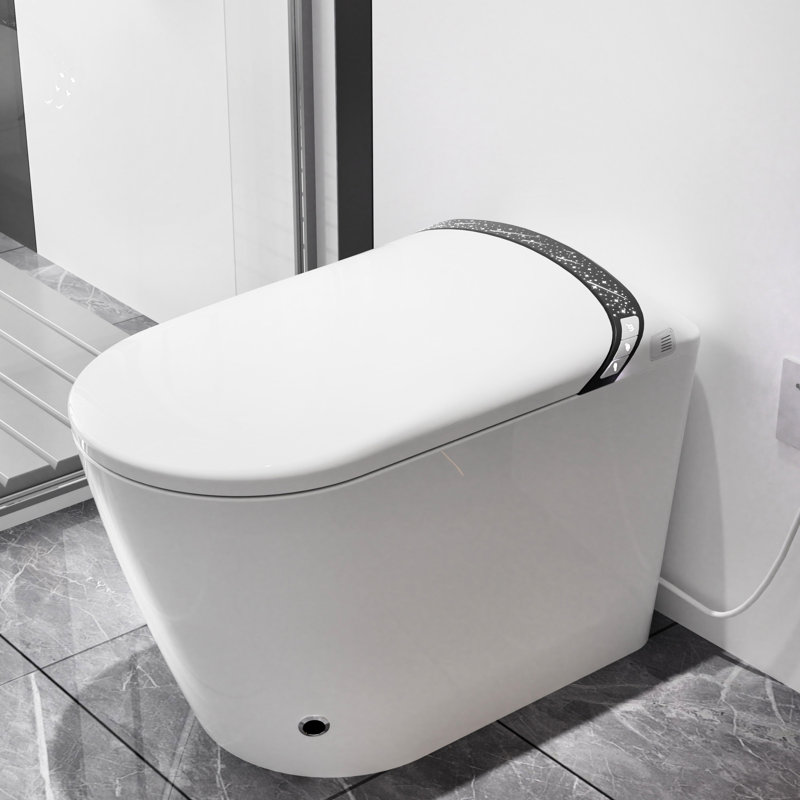 White Smart Toilet With Elongated Design, Auto Open/Close Lid, Foot - Operated Activation, 1.28 Siphonic Jet Flush, Multiple Washing Modes, And Heated Seat For Bathroom Hygiene