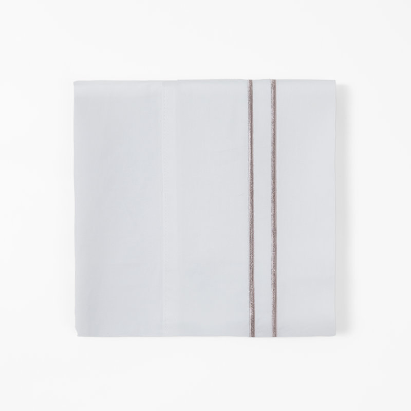 Stripe Sheet White with Embroidered Stripes 350 Thread Count Classic Modern Rustic Sheet Set, Taupe