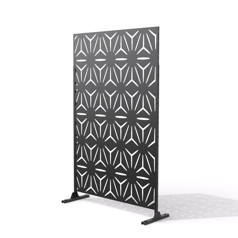 4 ft. W Stanaford Metal Privacy Screen Privacy Panel with Pattern, Stellate, Black