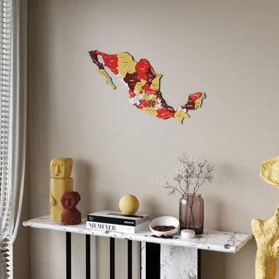 Carte du Mexique en bois, décoration murale 3D multicouche représentant les États du Mexique, idéale pour le salon, le bureau et la maison.