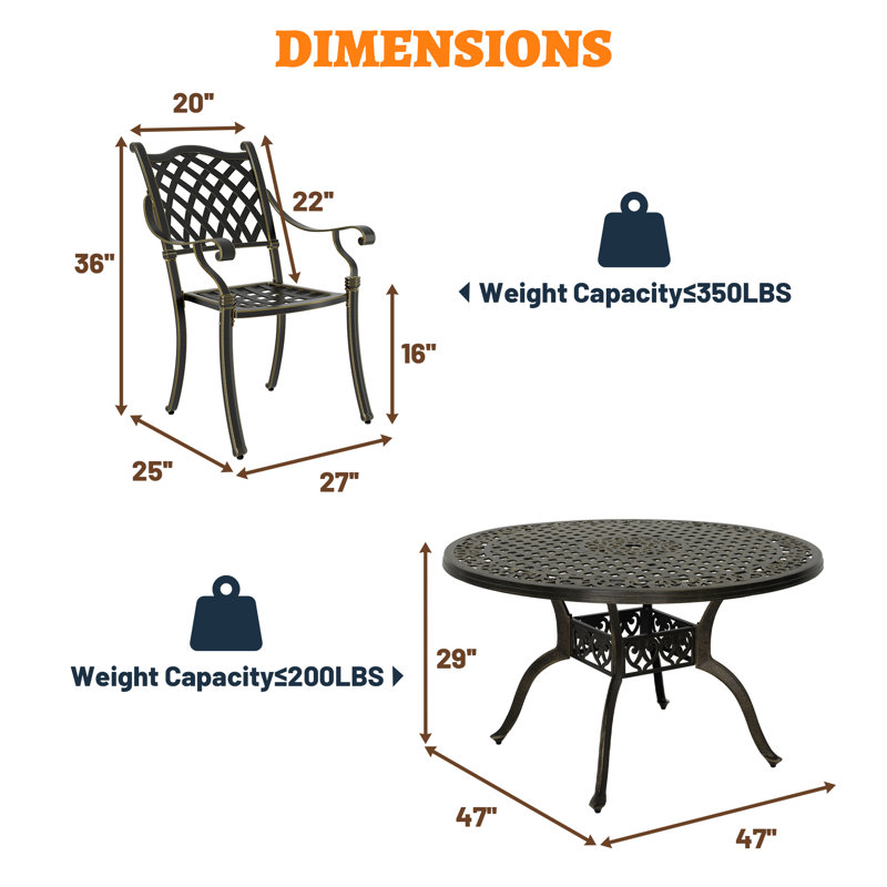 Tsavag 4 - Person Metal Patio Dining Set with Round Table, Brown