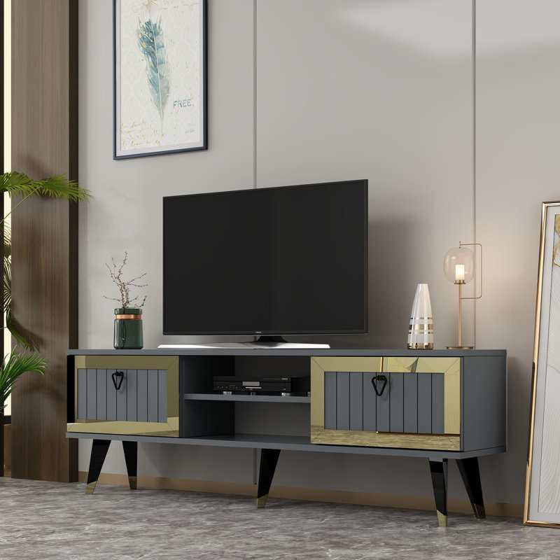 Olivia TV Stand for TVs up to 60", Grey/Gold