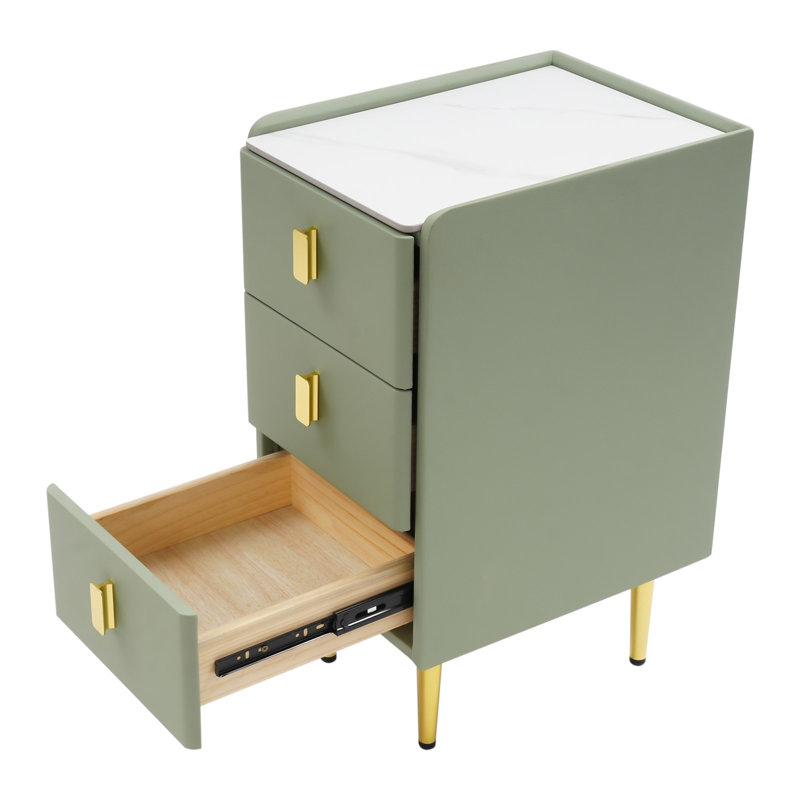 Bedside Table Narrow Nightstand Narrow Side Table With 3 Drawers For Bedroom, Living Room, Green
